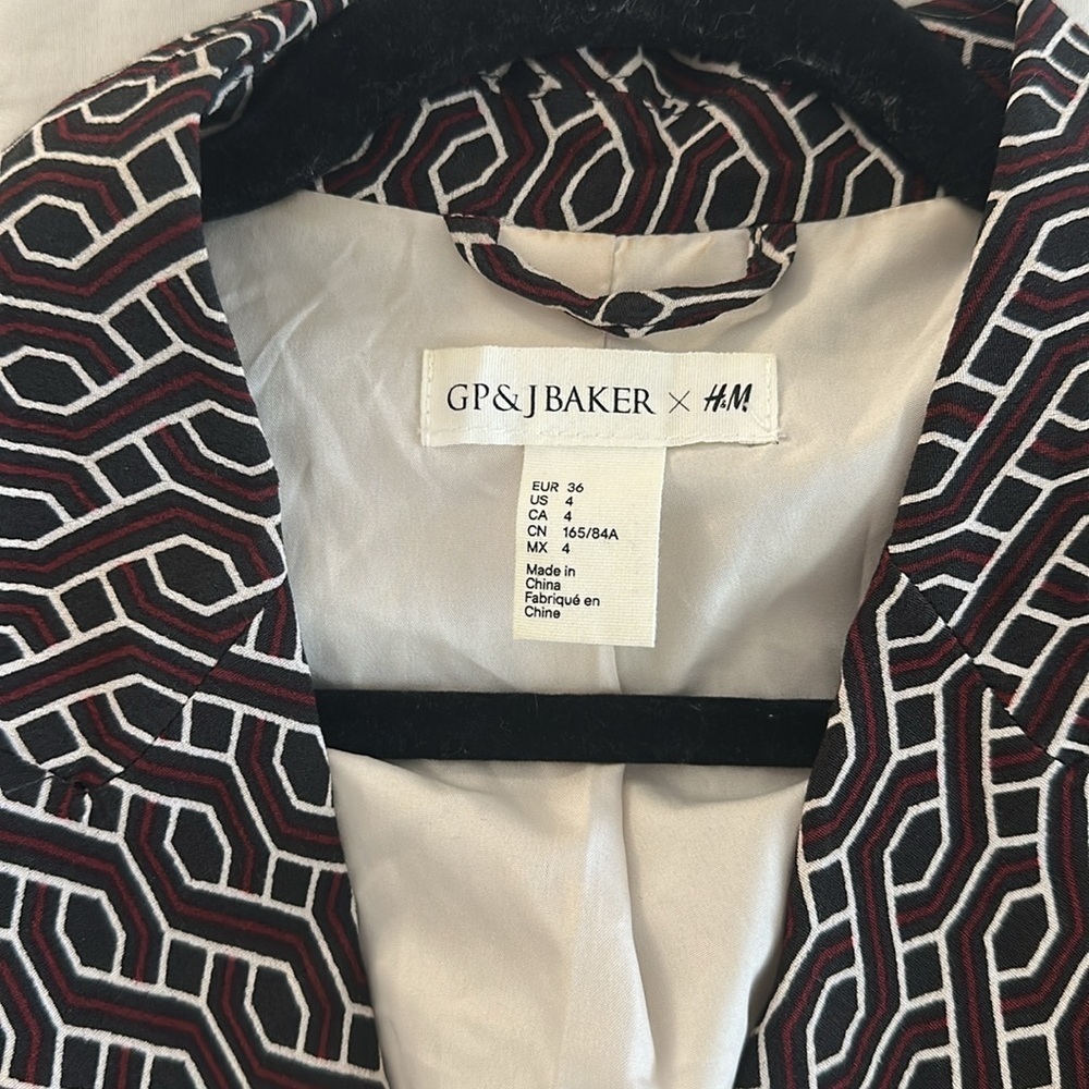 GP & J Baker x H&M Patterned blazer Jacket red back size 4 - Picture 4 of 5